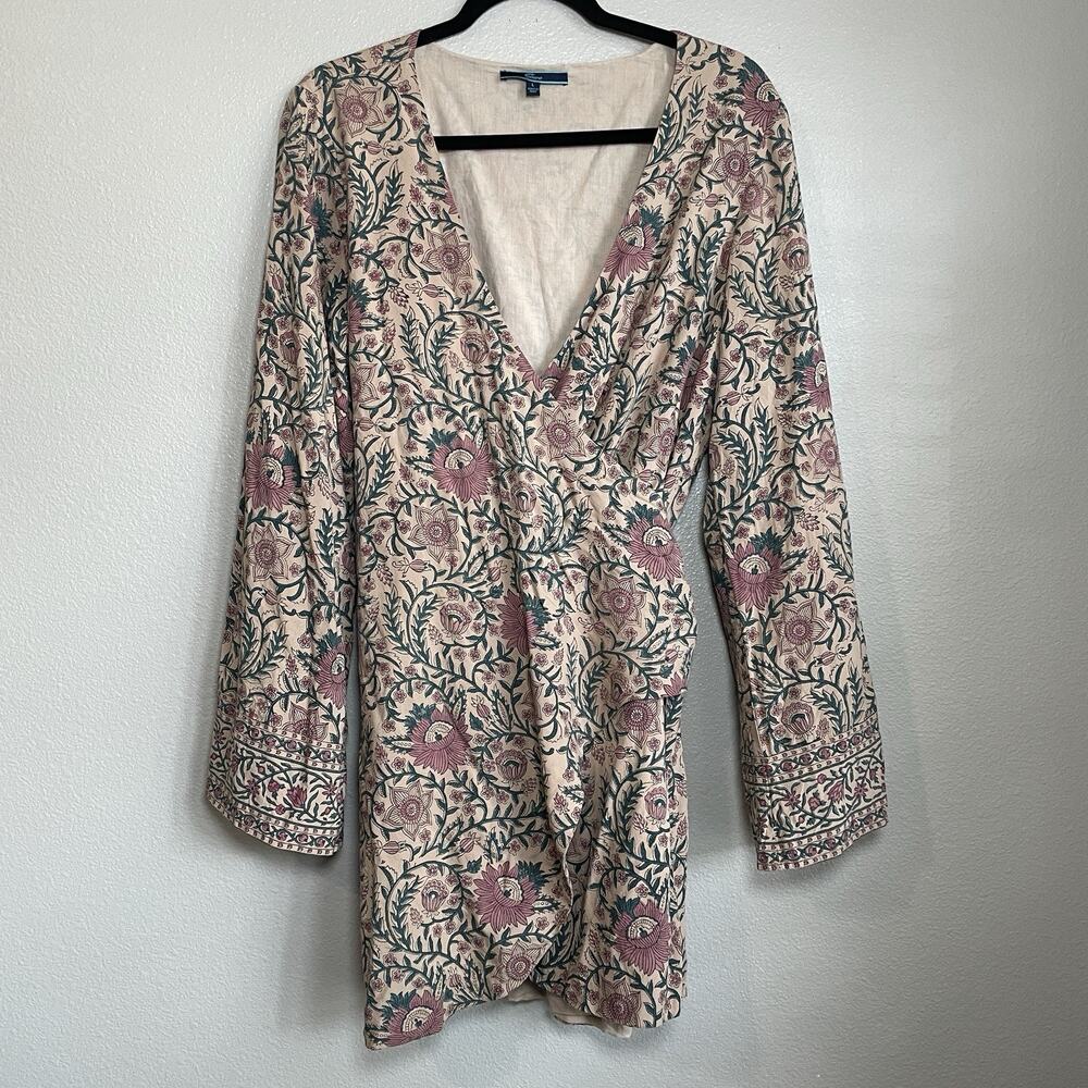 Shore Brand Wrap Dress Sz Large Long Sleeve Boho Cottage Prairie Floral India